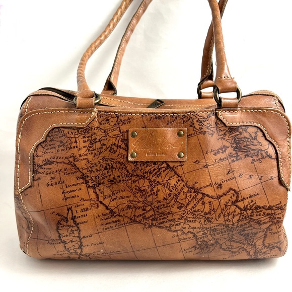 Patricia Nash Vintage Signature Map Print Satchel Italian Leather Bag - Picture 2 of 11